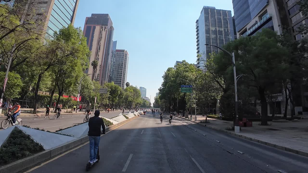 Shot of several bikers in mexico city bike ride at Sunday morning