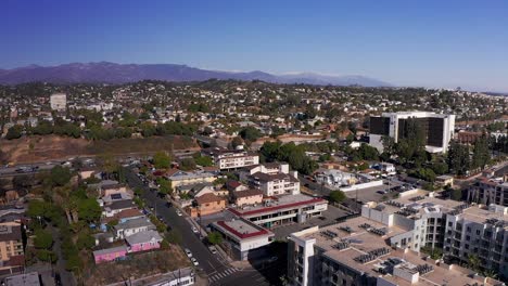 aerial descending shot of the 101 freeway towards echo park