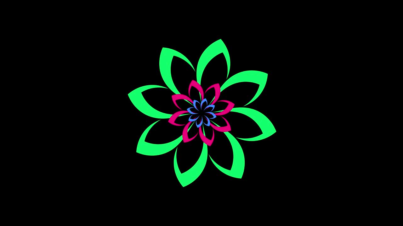 Zentrisch rotierende grafische Designs, die sich vergrößern, den Hintergrund ausfüllen und verschwinden