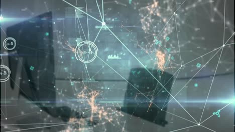 animación de la red de conexiones y procesamiento de datos contra la oficina vacía.