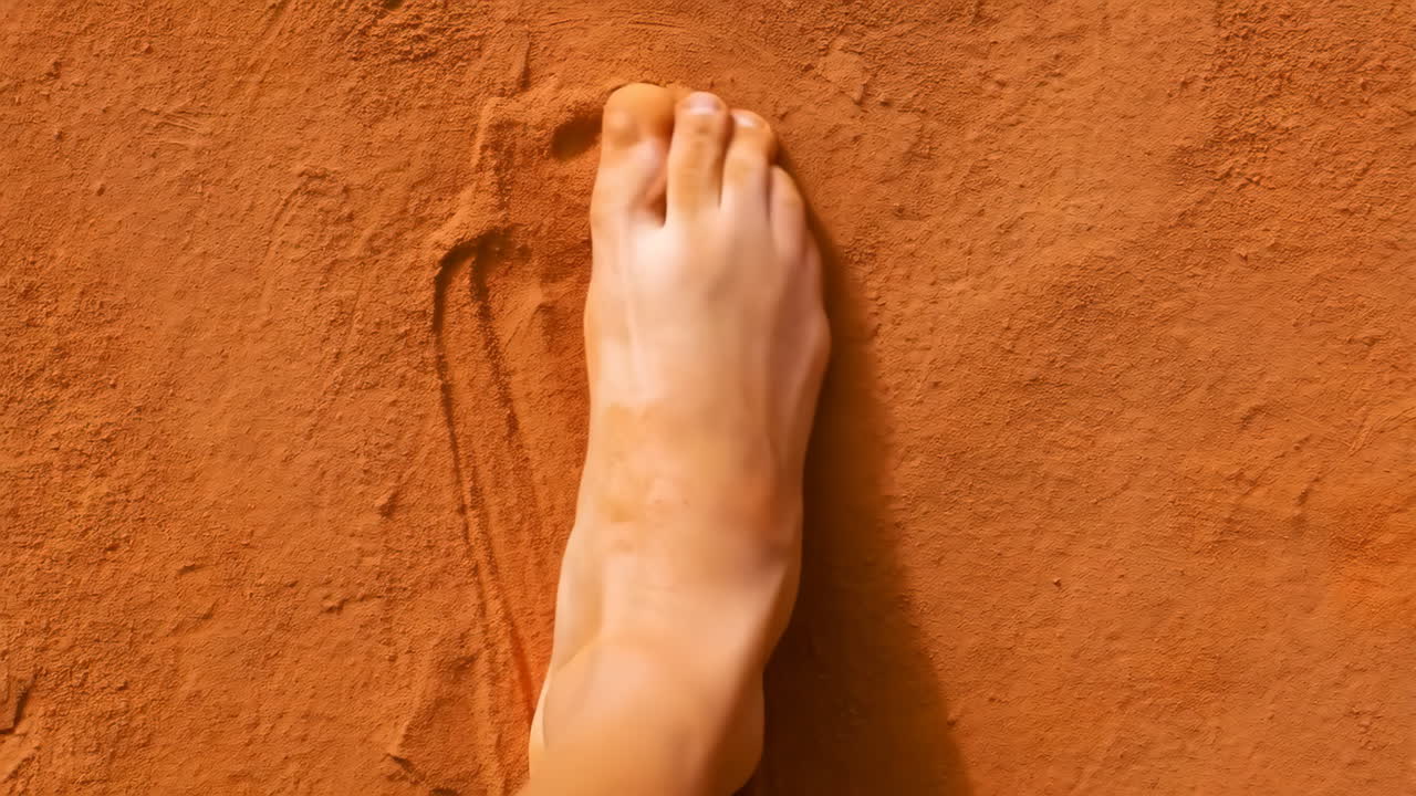 Barefoot on sandy ground