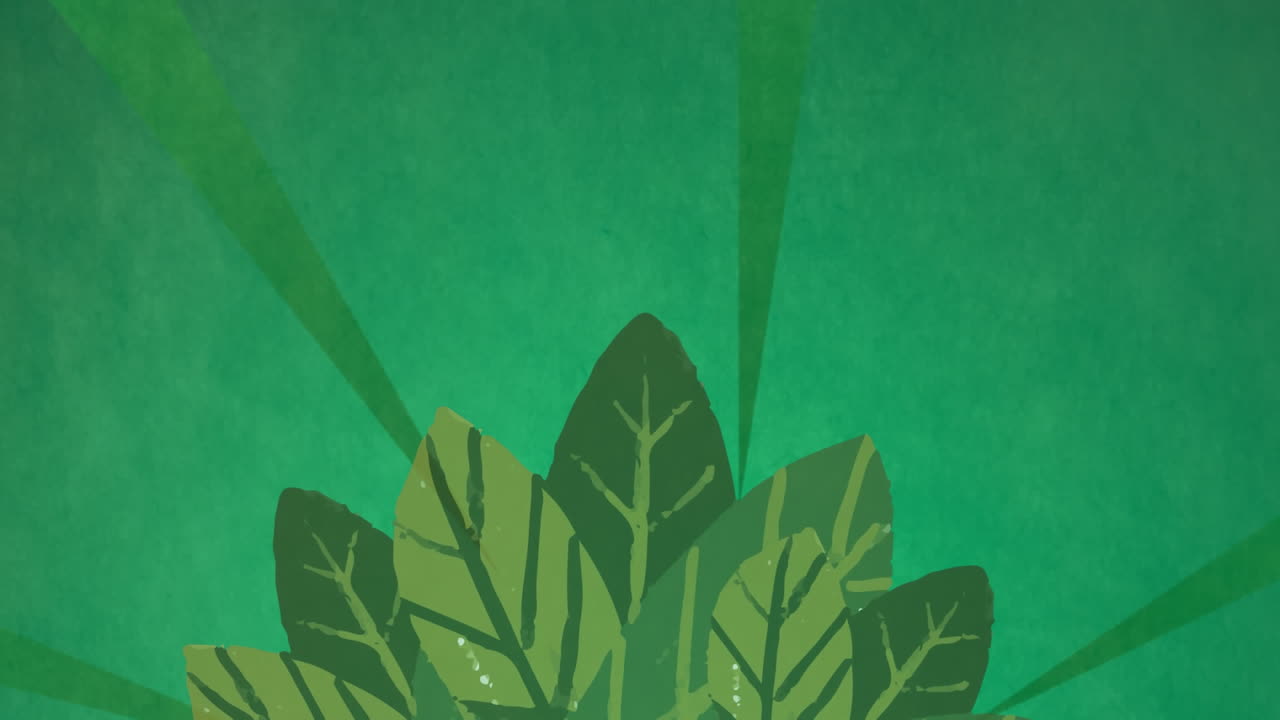 animación de hojas sobre rayas sobre fondo verde