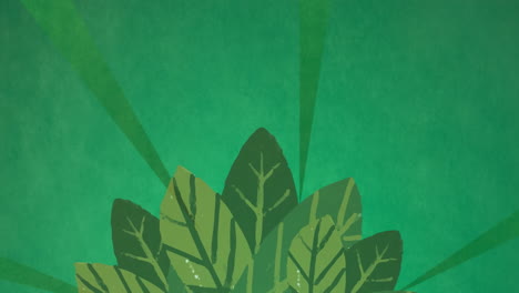 animación de hojas sobre rayas sobre fondo verde