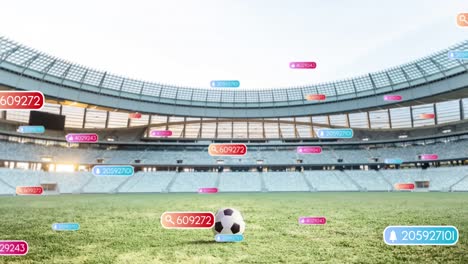 animation of social media icons on banners over football on pitch