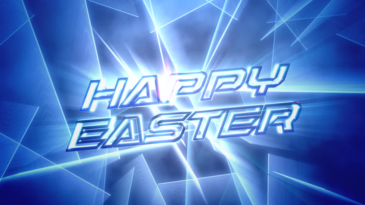 Happy Easter with blue neon lines on stage