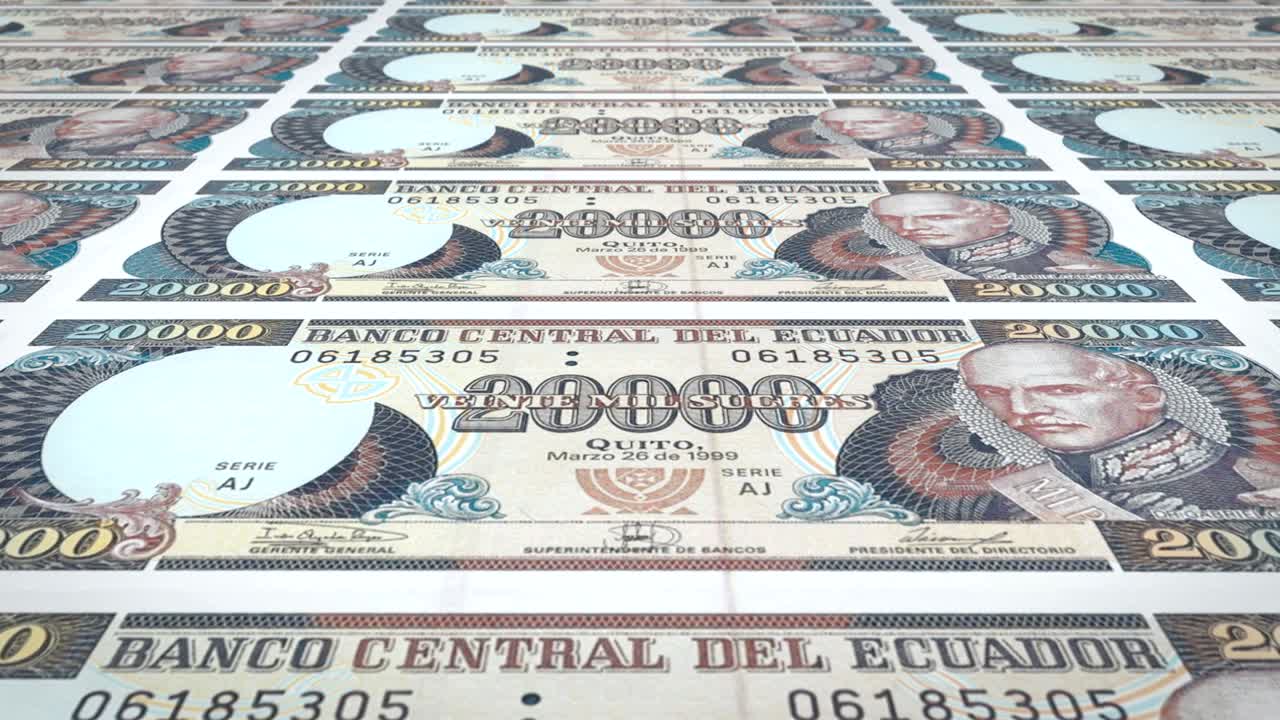 Banconote da ventimila sucres ecuadoriani dell'Ecuador, denaro contante, loop