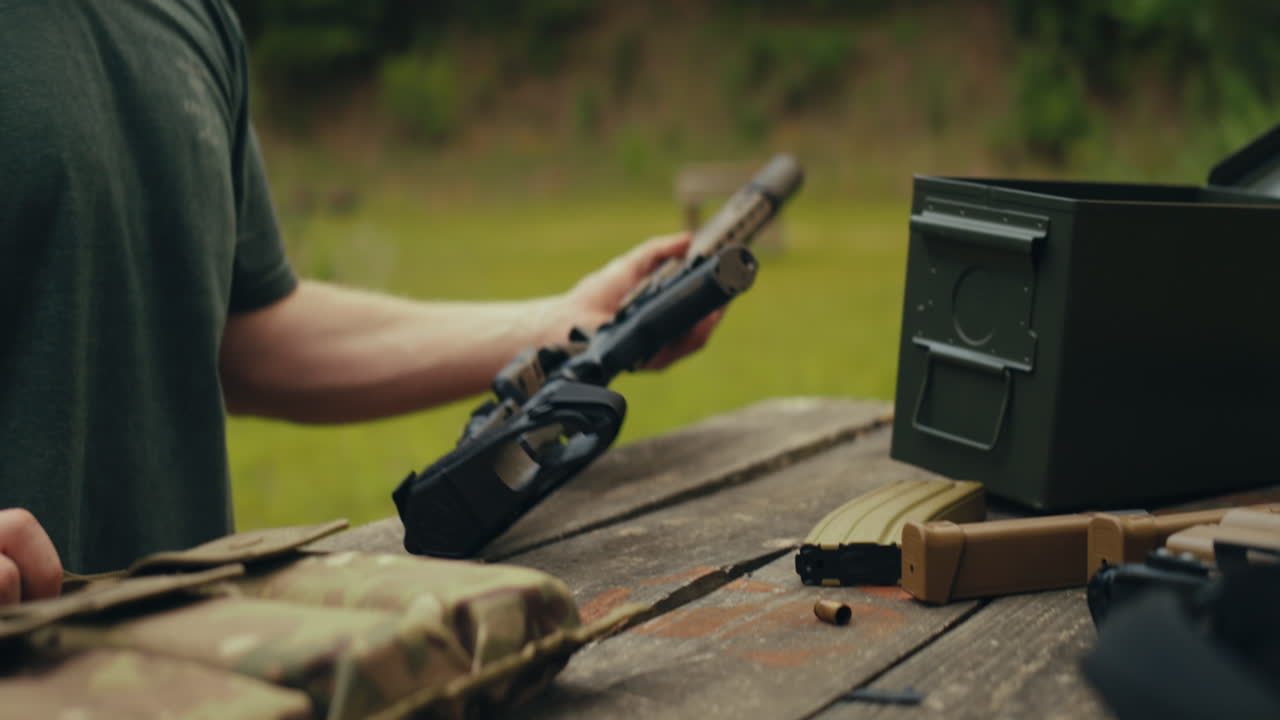 Ammunition and firearms on a table