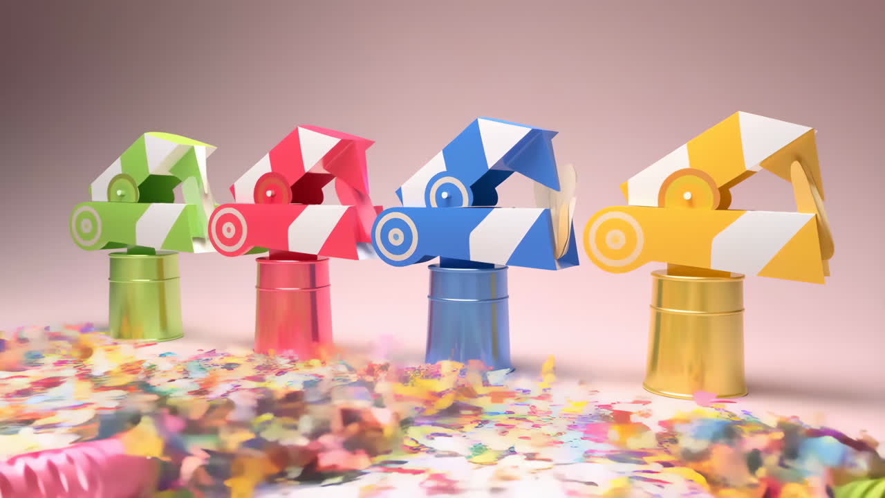 Colorful Party Poppers Exploding with Confetti and Streamers