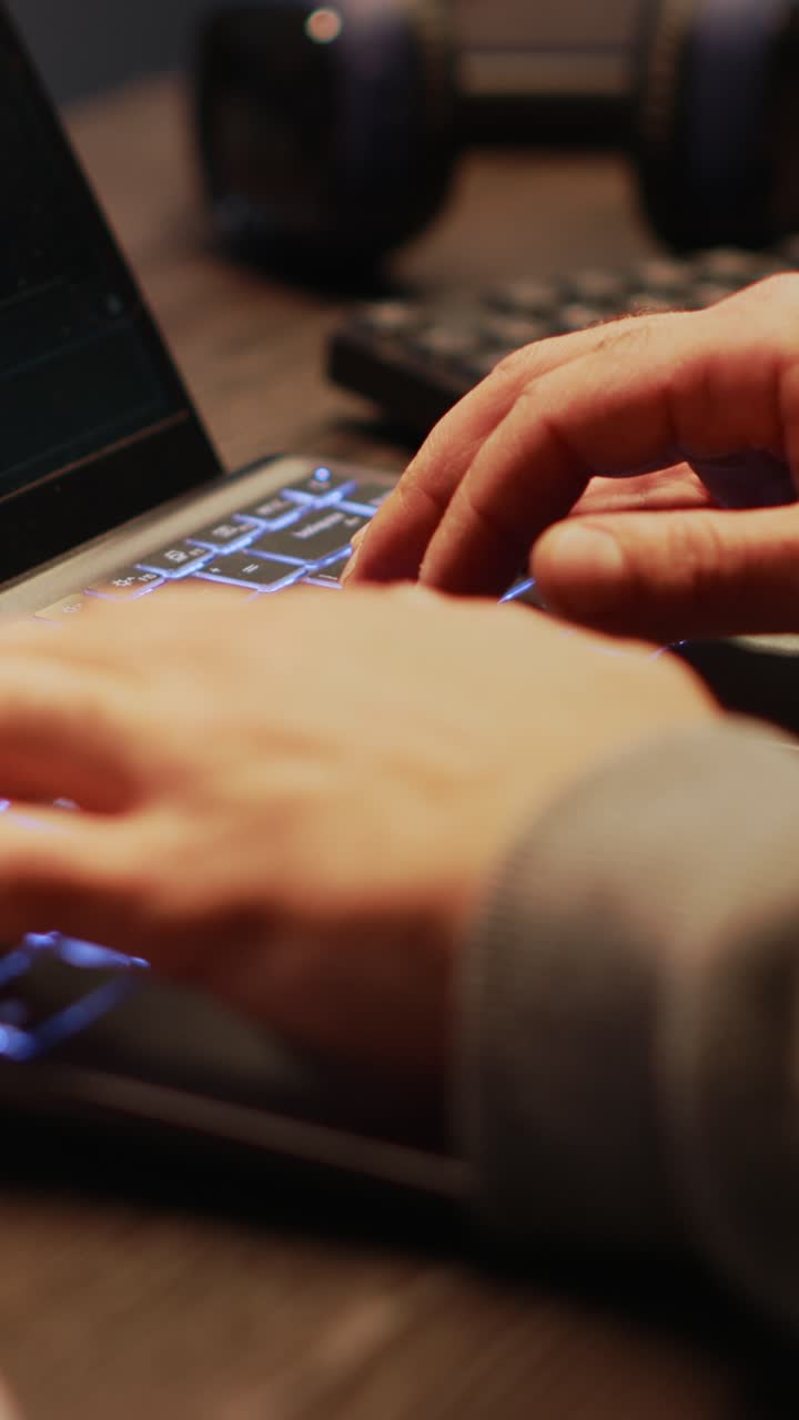 Vertical video: Young man hacking password to break server security