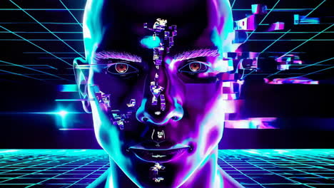 neon cyberpunk glitch art human face