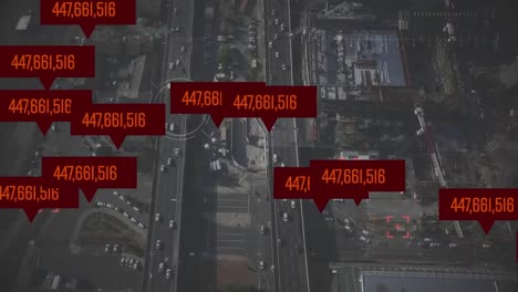 animation of clouds with increasing numbers floating over a cityscape in the background.