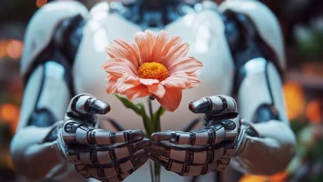 robot holding a flower