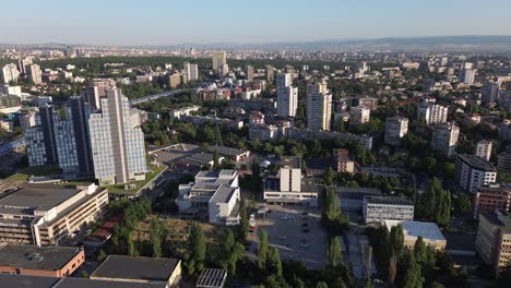 aerial view of a city with high-rise buildings