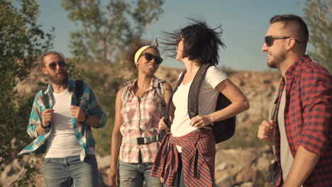 group of friends hiking outdoors