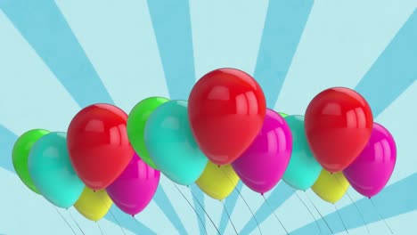 Animation-Mehrerer-Farbiger-Luftballons-Auf-Blauem-Hintergrund