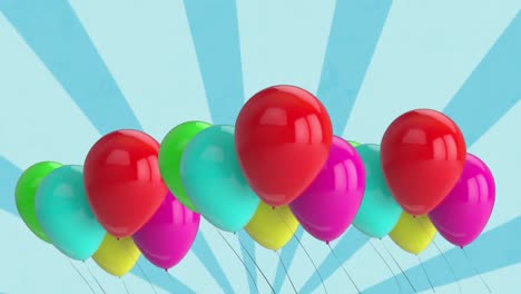 animación de varios globos de colores sobre un fondo azul