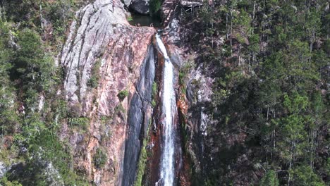 People-Relaxing-In-Natural-Pool-Of-Salto-De-Aguas-Blancas-Waterfall,-Constanza-In-Dominican-Republic