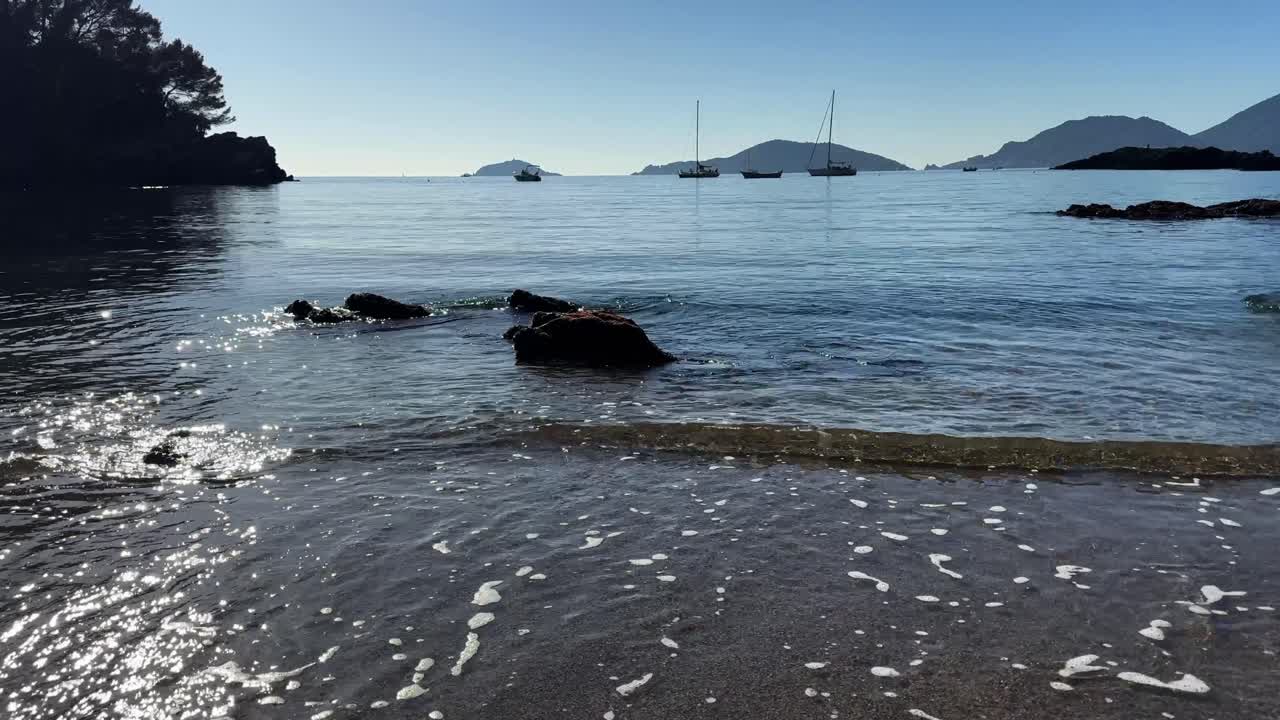 Serene Beach Scene with Sailboats
