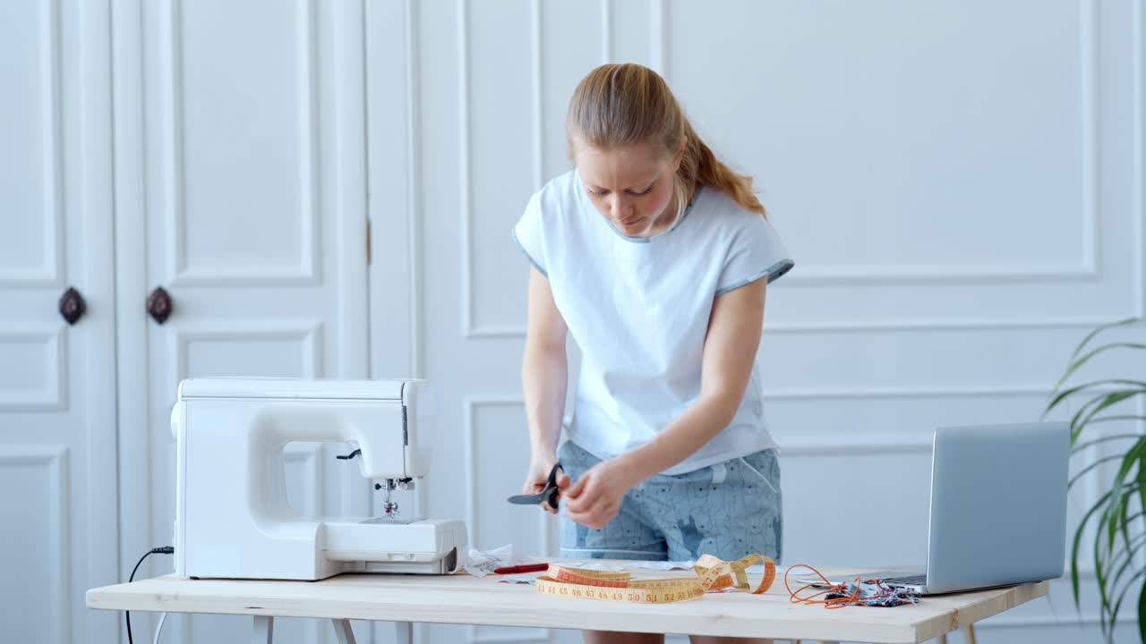 Woman Sewing a Project