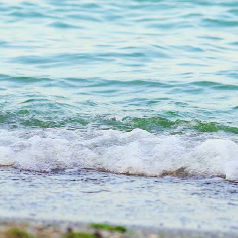 water's waves dancing at the edge of the sea on a beach. white waves of transparent water on paradise beach in summer. slow motion. cose-up