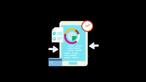 Una-Tableta-Con-Un-Reloj-De-Pared-Encima-Toma-El-Control-De-Sus-Datos,-Animación-Del-Concepto-De-Diseño-De-Interfaz-De-Usuario-Con-Canal-Alfa