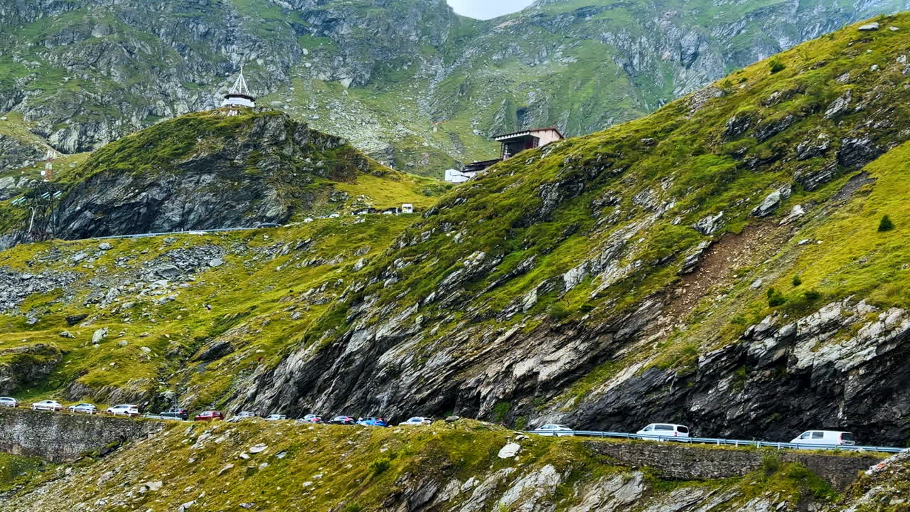 Scenic drive on the Transfagarasan highway. Close view of a sharp serpentine curve on the Transfagarasan road in the Carpathian Mountains of Romania