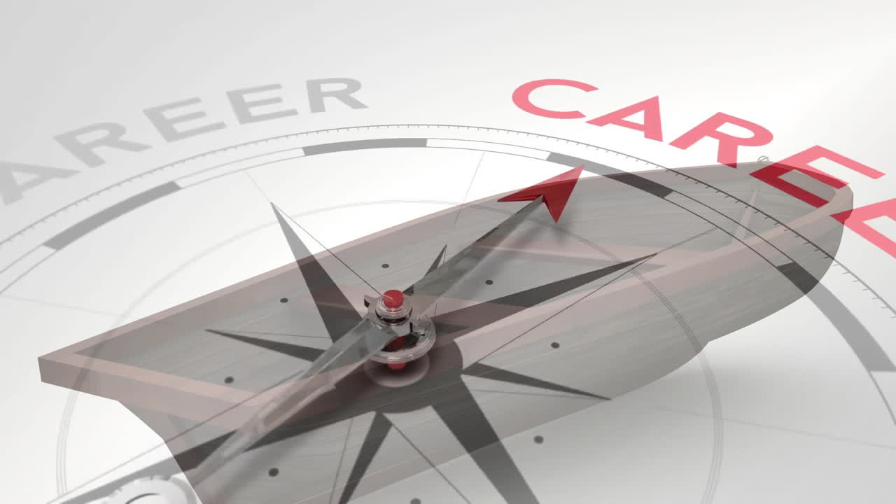 Animation of compass with career text over boat