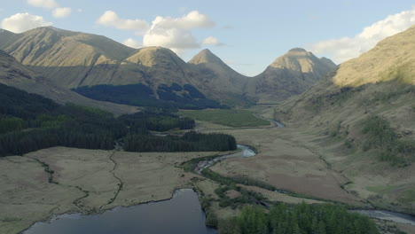 aerial footage of the mountains and scenery in glen etive near glencoe, scottish highlands