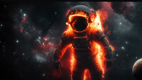 astronauta en llamas en el espacio