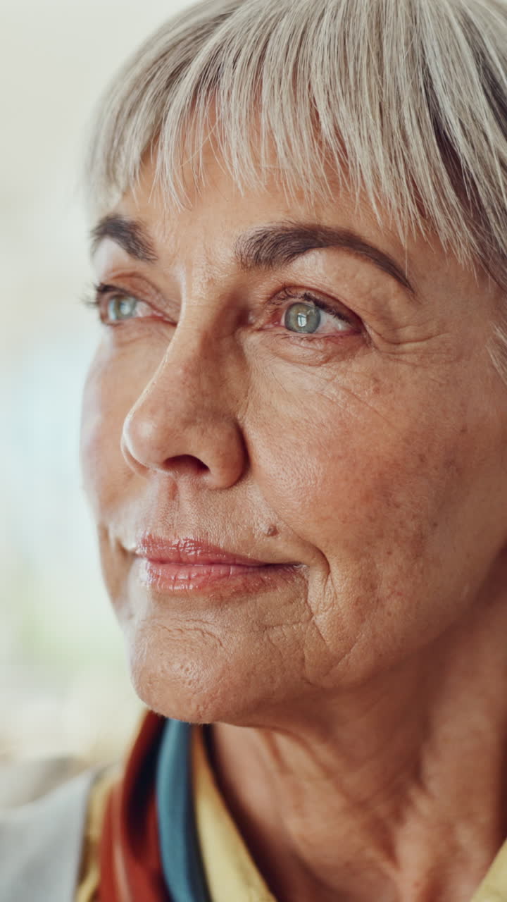 Close-up Profile of a Thoughtful Senior Woman
