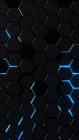 moving hexagons illuminated in blue light. vertical looped video