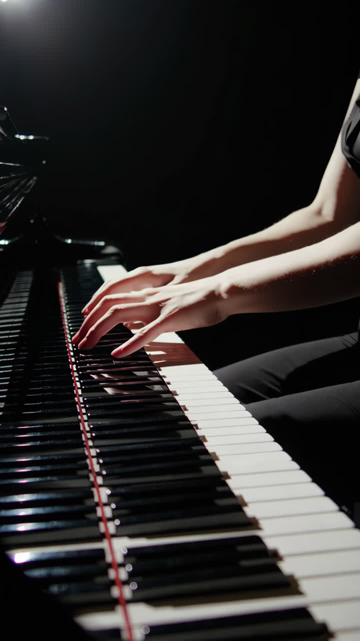 Close up of hands playing piano