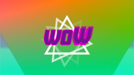 animación del banner de texto wow sobre el banner triangular giratorio contra un fondo de gradiente colorido