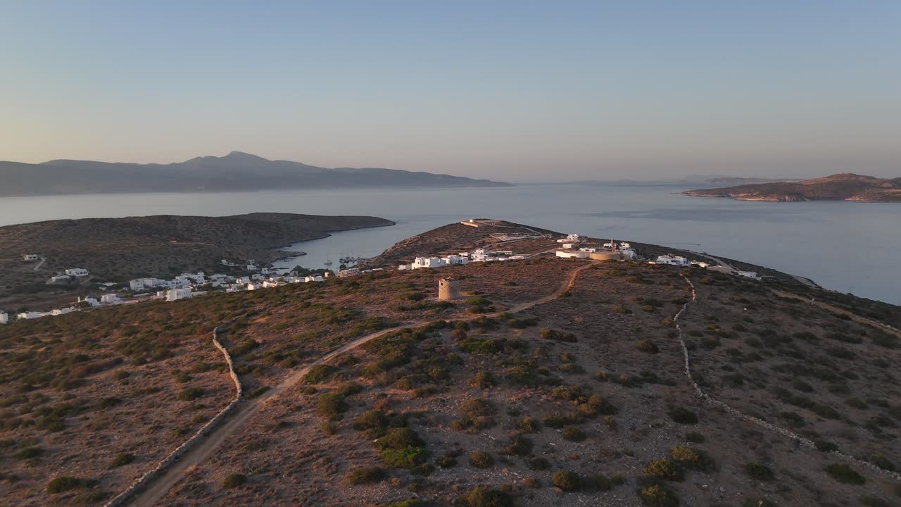 Iraklia drone shot on late afternoon | Greek islands and calm Aegean sea | 4K