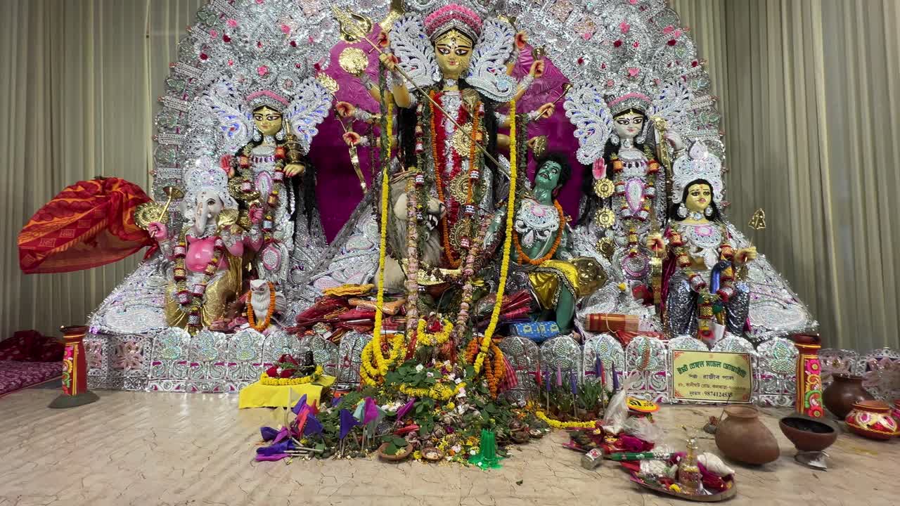 Wide shot of Goddess Durga in a traditional avatar in Kolkata.