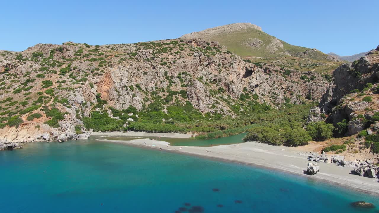 Magical Cliff Seitan Limania beach in Crete Greece aerial
