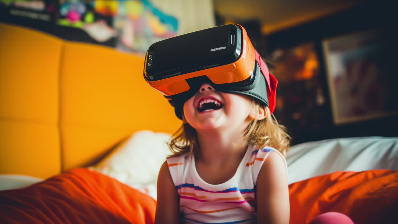 Babies and small children wearing vr headsets made with AI