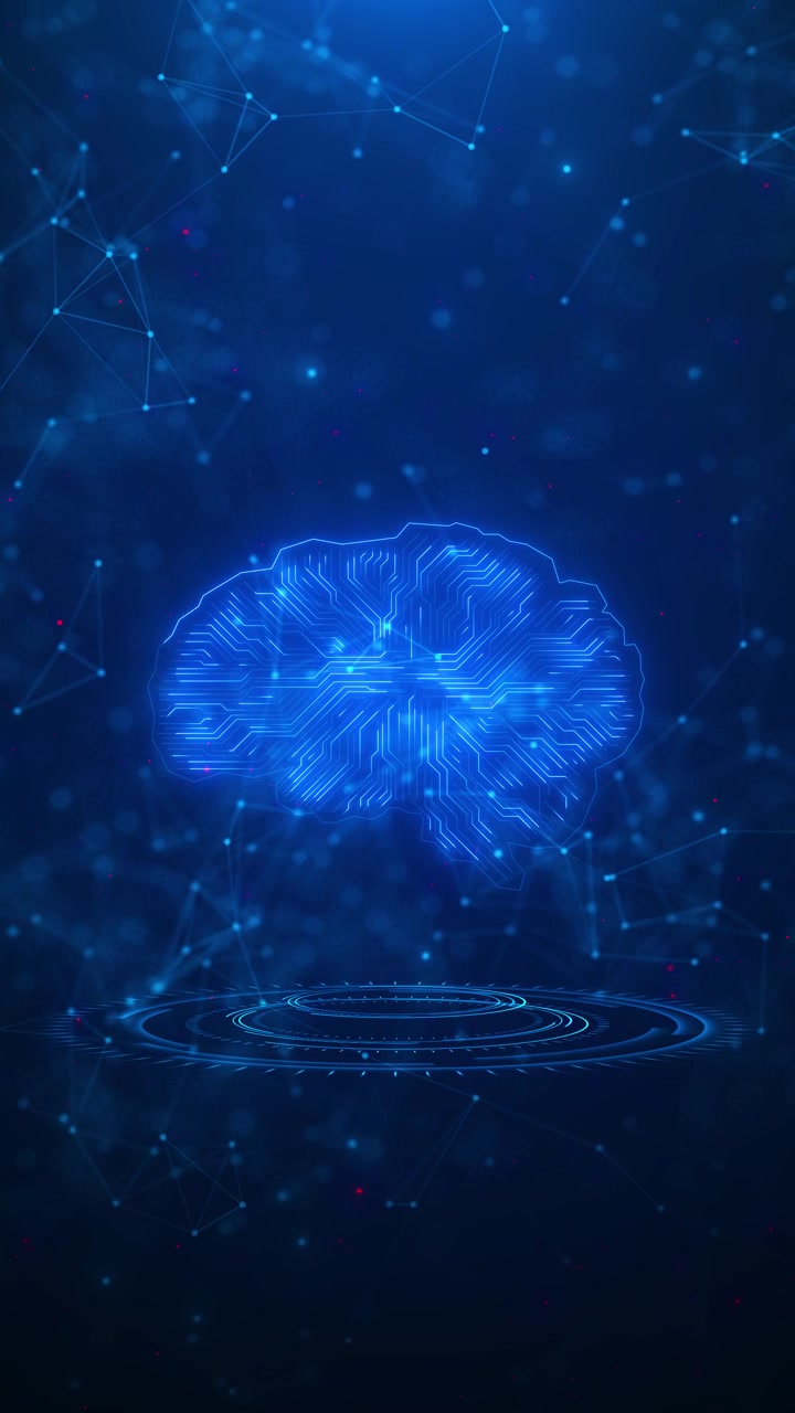 Digital ai brain network glowing circuits floating connections futuristic interface depth for