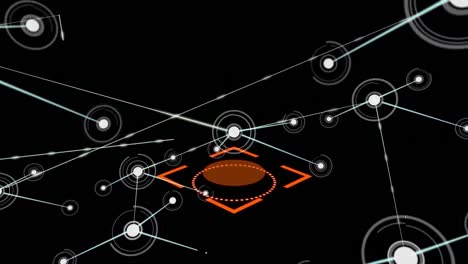 animación del ámbito naranja moviéndose sobre una red de conexiones sobre fondo negro