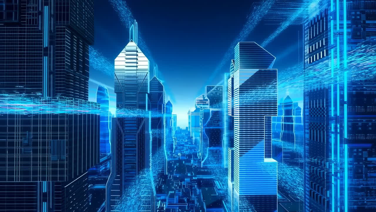 Futuristic Blue Digital Cityscape
