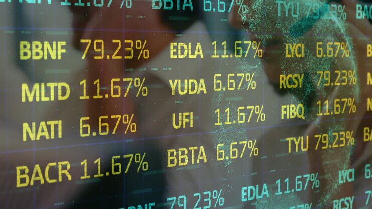 Animation of financial data processing over diverse business people at call center