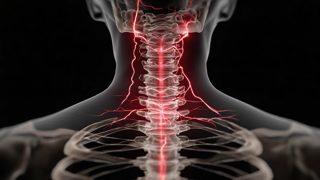 Visual Representation of the Human Spinal Cord with Highlighted Neural Pathways: A Detailed Examination of the Nervous System's Structure and Functionality