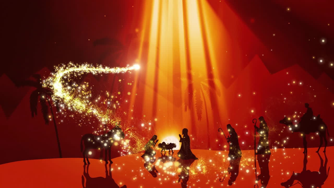 Animation of light spots over nativity scene