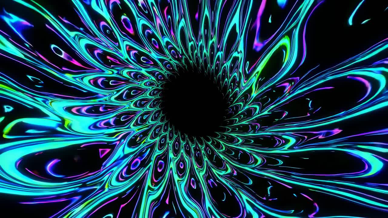 Psychedelické video umění s vířícím vírem neonových barev