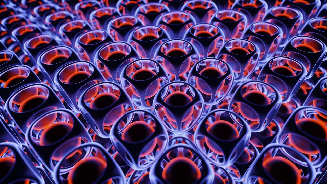 animación de bolas que rebotan en un cubo con un resplandor de neón abstracto.