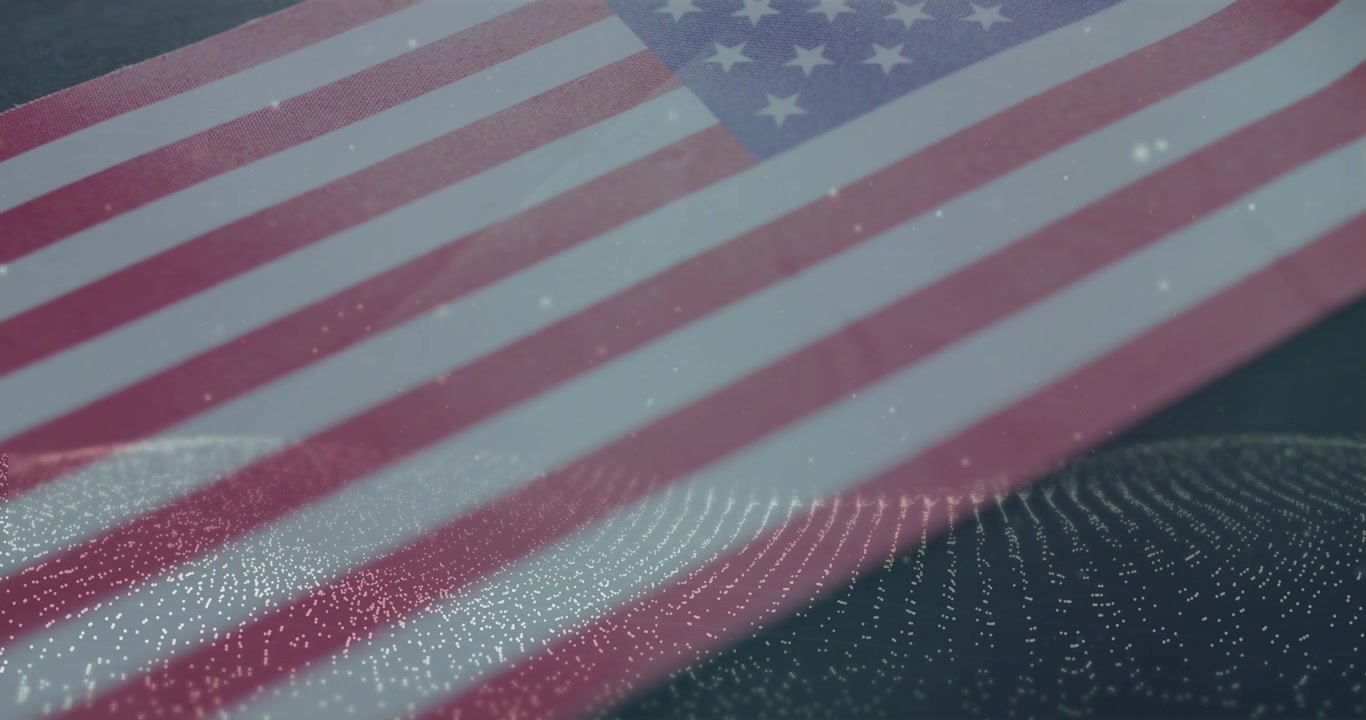 Diagonal pan starting top left, US flag sweeping as dot field rippling, settling to reveal stars