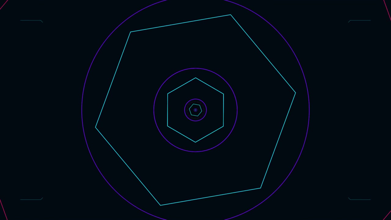 Abstract Geometric Hexagon Animation with Pulsing Neon Lines