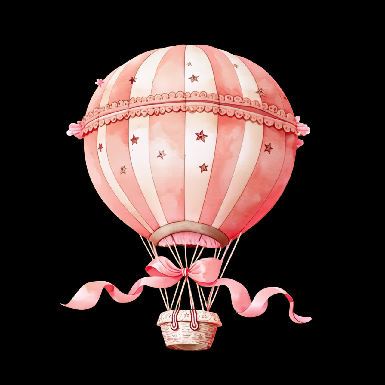 Whimsical pink hot air balloon animation isolated asset, transparent 4K video, alpha channel, ProRes