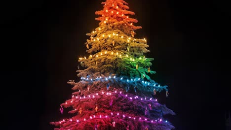 vibrant rainbow led lights adorning decorated christmas tree, glowing against dark background and radiating festive holiday magic at nocturnal hour