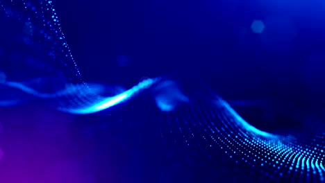 animación 3d sin costuras como fondo de ciencia ficción digital de partículas brillantes como en el mundo nano con profundidad de campo, bokeh. las partículas forman línea, cuadrícula de superficie o misterioso espacio virtual. azul 6